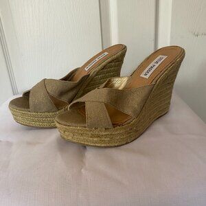 STEVE MADDEN Gold X Cross Strap Platform Espadrille Shoes Sandals *7.5 M*